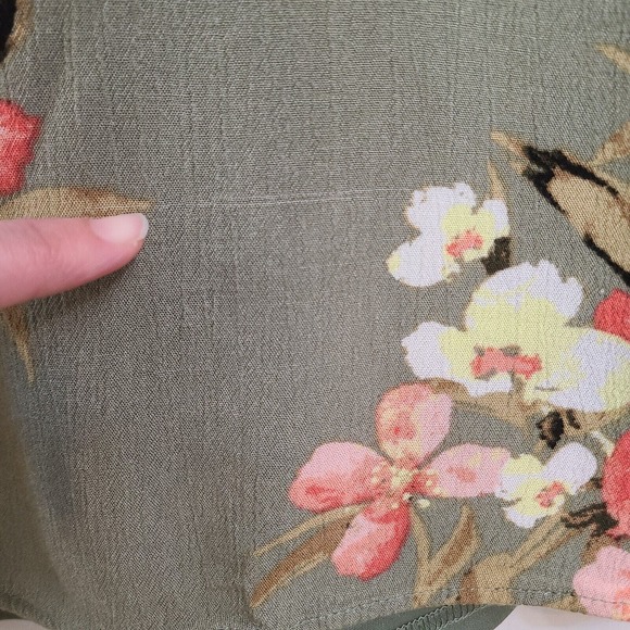 C EST 1946 Boho Floral Dress Gauzy Lined Flutter Sleeve Crochet Green Pink LARGE - Picture 11 of 12